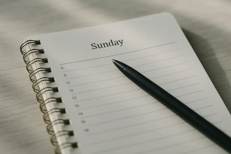 Gros plan d'un calendrier ouvert sur un dimanche avec un stylo posé dessus
