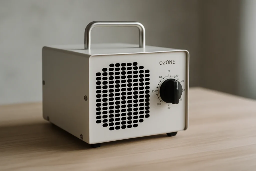 Machine à ozone sur table, lumière douce, fond flou
