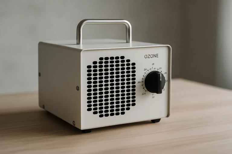 Machine à ozone sur table, lumière douce, fond flou