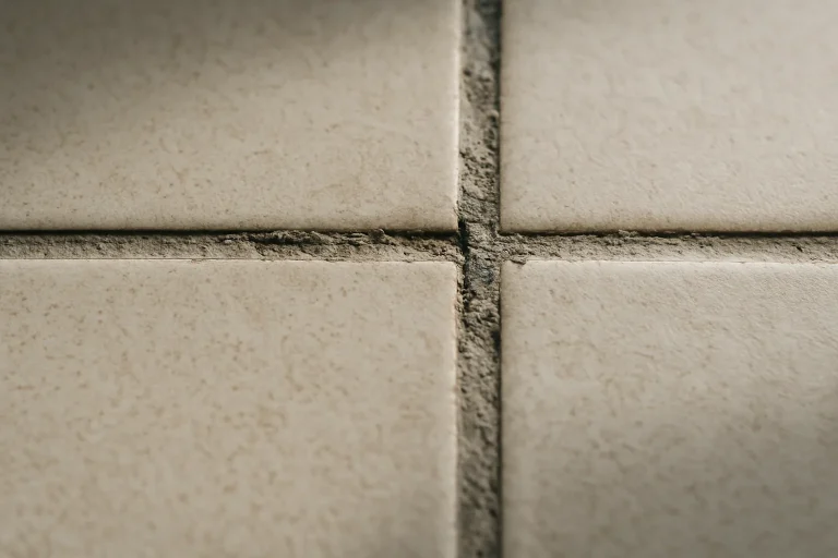 Gros plan sur des joints de carrelage usés, exposant la texture